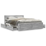 vidaXL Cadru de pat cu tăblie gri sonoma 120x190 cm lemn prelucrat vidaXL Cadru de pat cu tăblie gri sonoma 120x190 cm lemn prelucrat