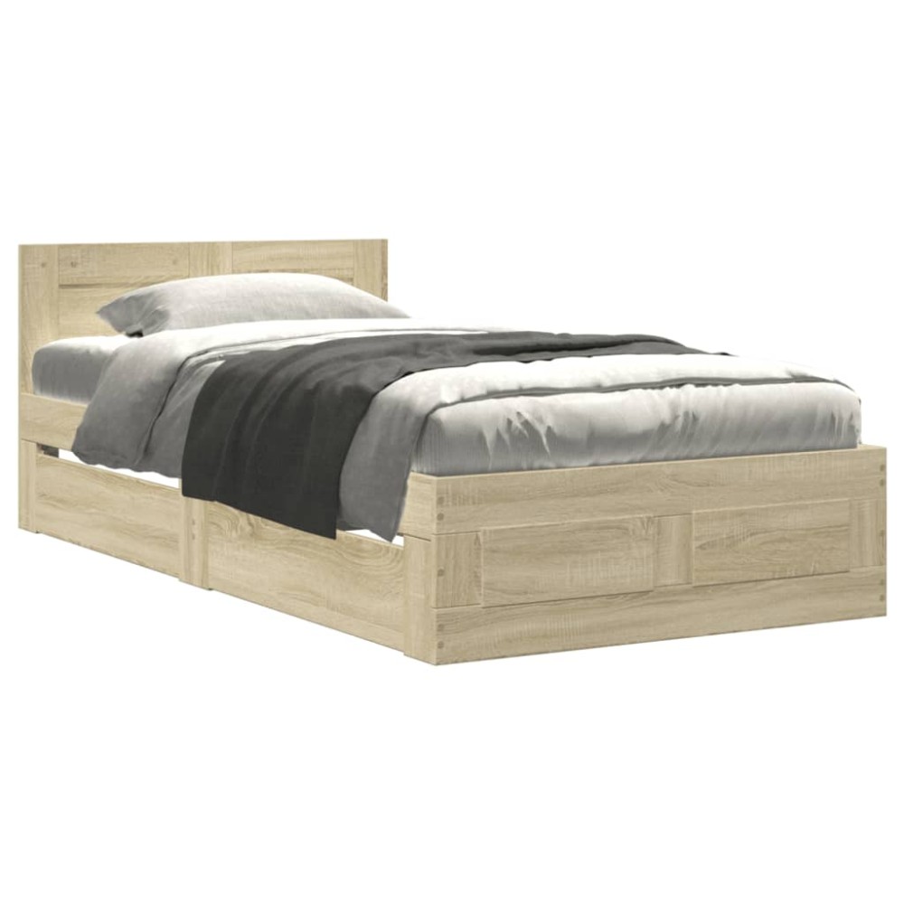 vidaXL Cadru de pat cu tăblie stejar sonoma 90x190 cm lemn prelucrat