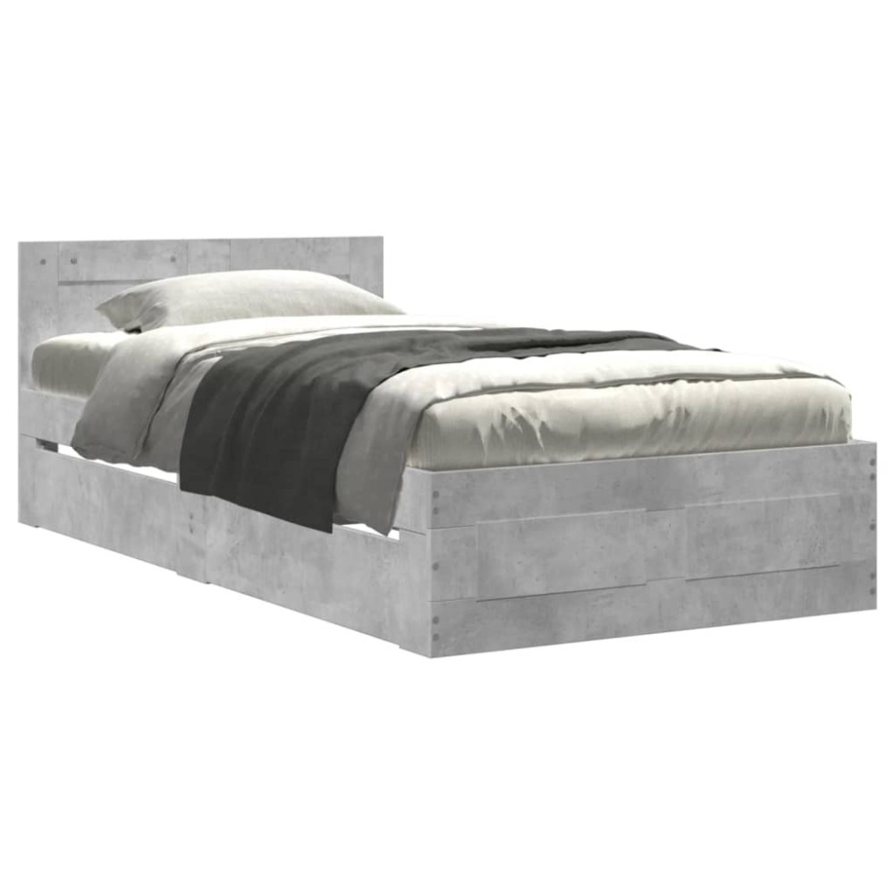 vidaXL Cadru de pat cu tăblie, gri beton, 90x190 cm, lemn prelucrat