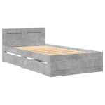 vidaXL Cadru de pat cu tăblie, gri beton, 90x190 cm, lemn prelucrat