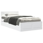 vidaXL Cadru de pat cu tăblie, alb, 75x190 cm, lemn prelucrat