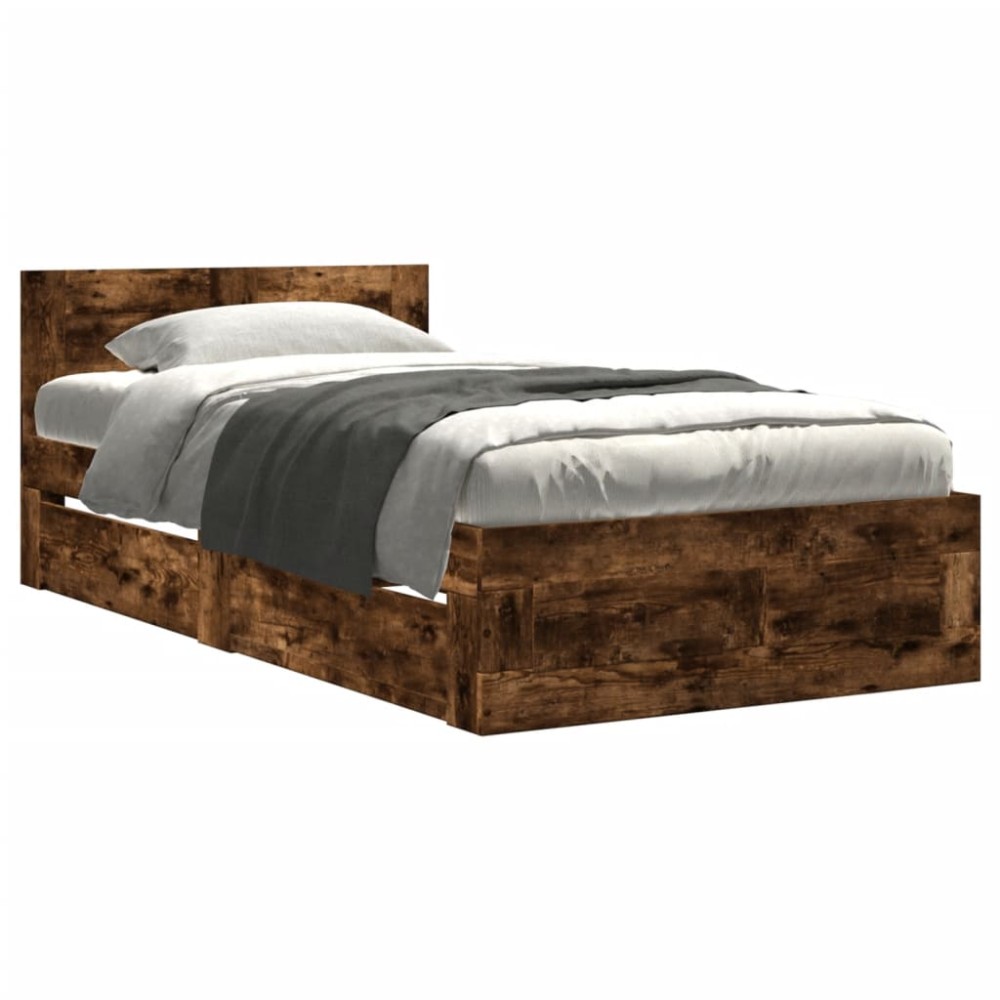 vidaXL Cadru de pat cu tăblie stejar fumuriu 75x190 cm lemn prelucrat