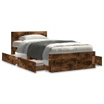 vidaXL Cadru de pat cu tăblie stejar fumuriu 75x190 cm lemn prelucrat vidaXL Cadru de pat cu tăblie stejar fumuriu 75x190 cm lemn prelucrat