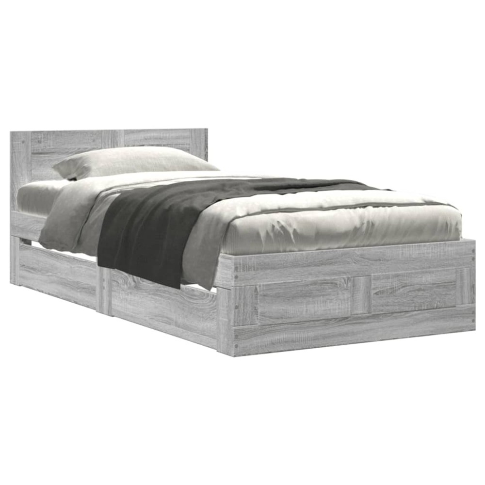 vidaXL Cadru de pat cu tăblie gri sonoma 75x190 cm lemn prelucrat