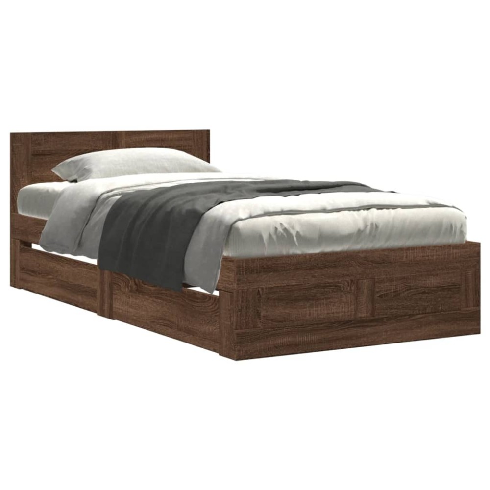 vidaXL Cadru de pat cu tăblie stejar maro 75x190 cm lemn prelucrat