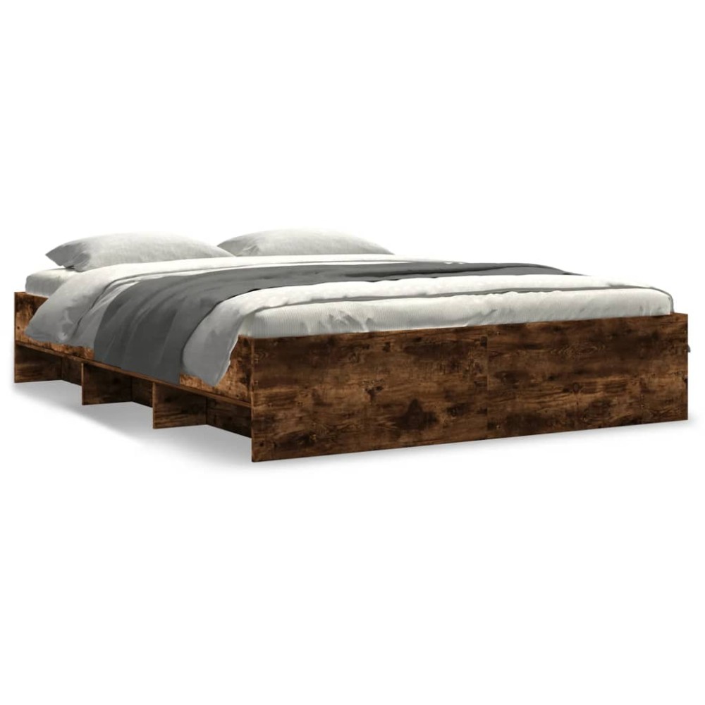 vidaXL Cadru de pat fără saltea Stejar afumat 160x200cm Lemn prelucrat