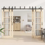 vidaXL Set feronerie pentru uși glisante, negru, 305 cm, oțel vidaXL Set feronerie pentru uși glisante, negru, 305 cm, oțel