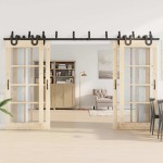 vidaXL Set feronerie pentru uși glisante, negru, 366 cm, oțel vidaXL Set feronerie pentru uși glisante, negru, 366 cm, oțel