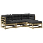 vidaXL Set canapele de grădină cu perne, 4 piese, lemn de pin tratat