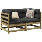 vidaXL Set canapele de grădină cu perne, 2 piese, lemn de pin tratat vidaXL Set canapele de grădină cu perne, 2 piese, lemn de pin tratat