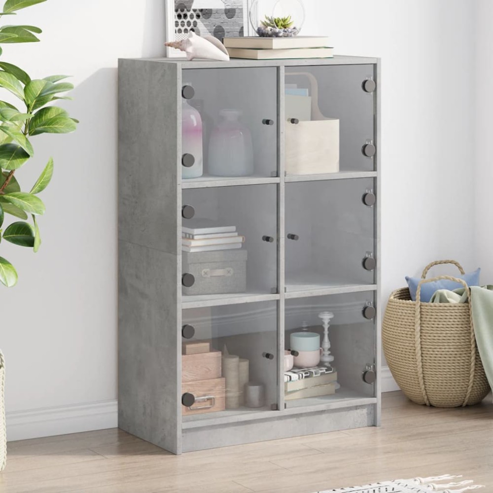vidaXL Dulapuri înalte cu uși, gri beton, 68x37x109 cm, lemn prelucrat
