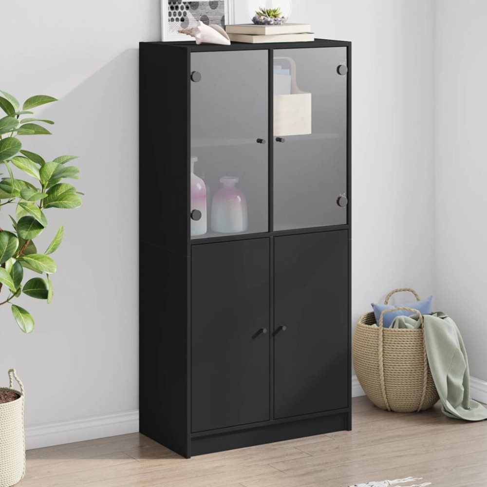 vidaXL Dulap înalt cu uși, negru, 68x37x142 cm, lemn compozit