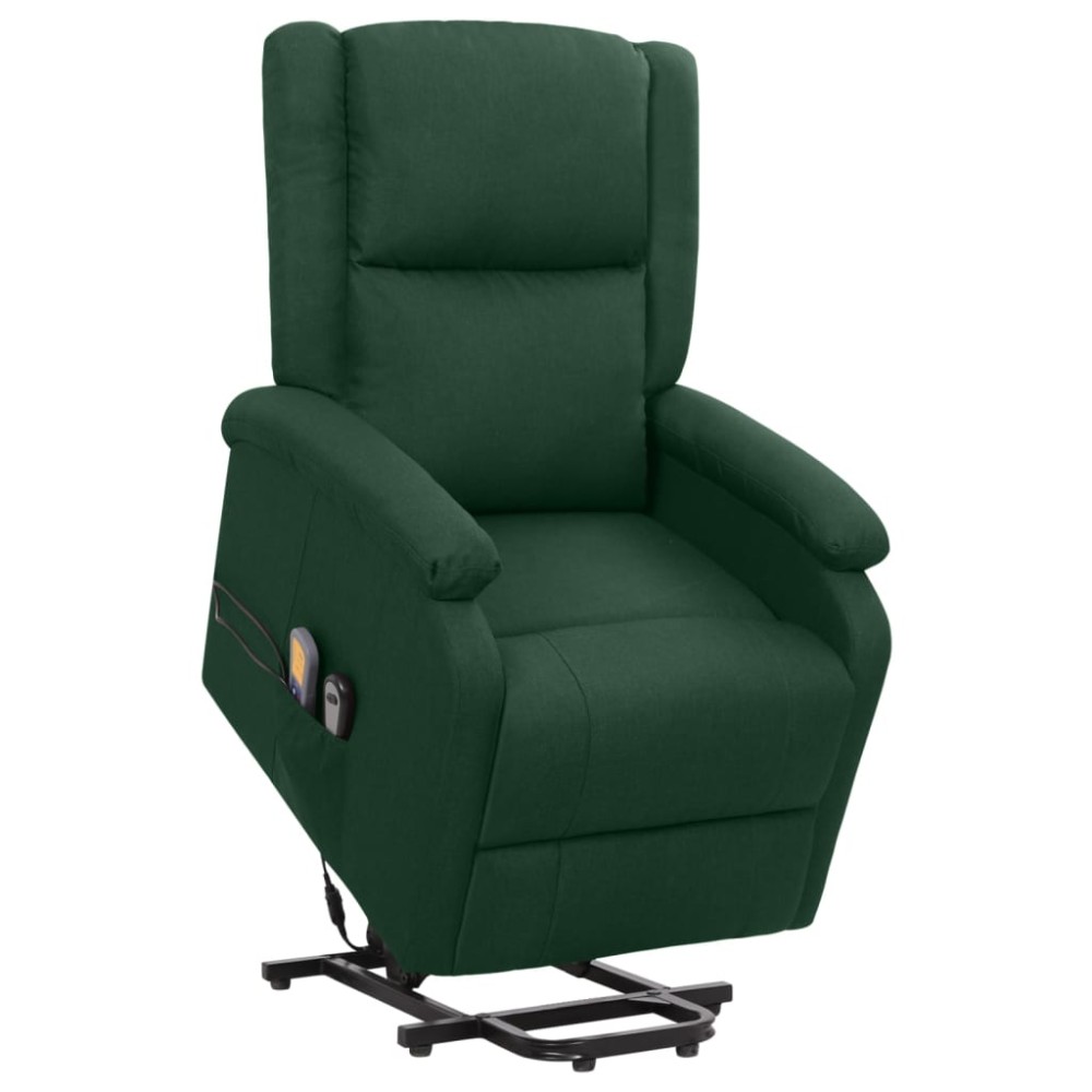 vidaXL Fotoliu de masaj cu ridicare, verde închis, material textil