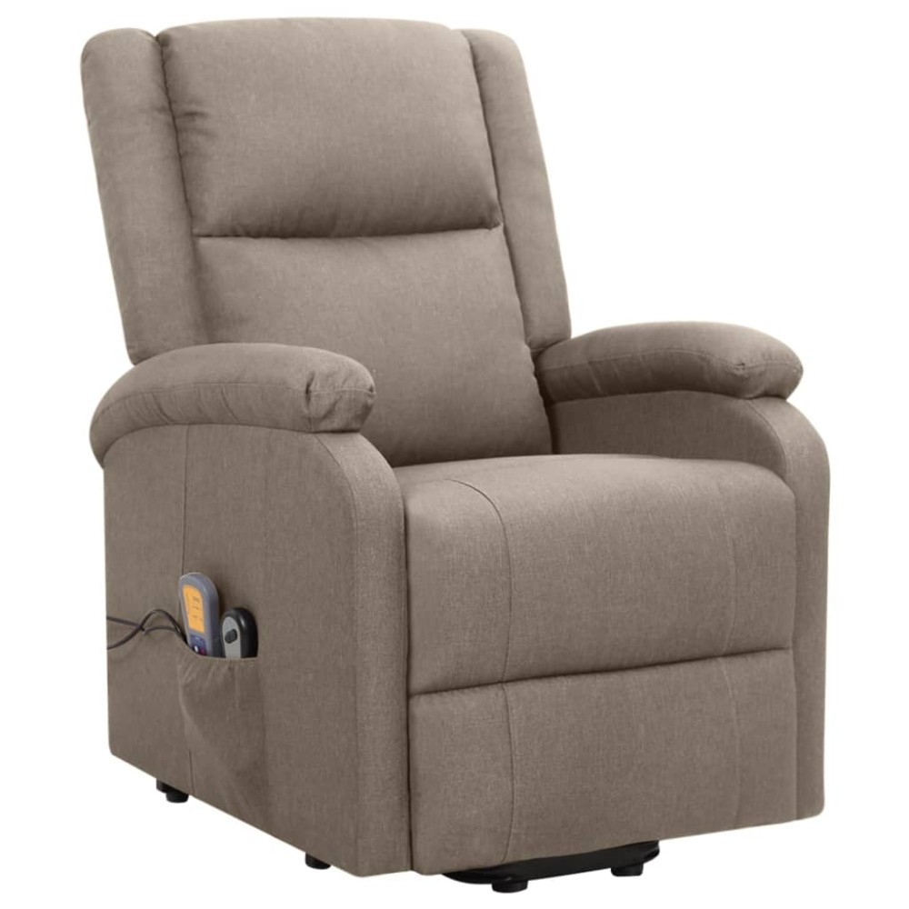 vidaXL Fotoliu de masaj cu ridicare, gri taupe, material textil