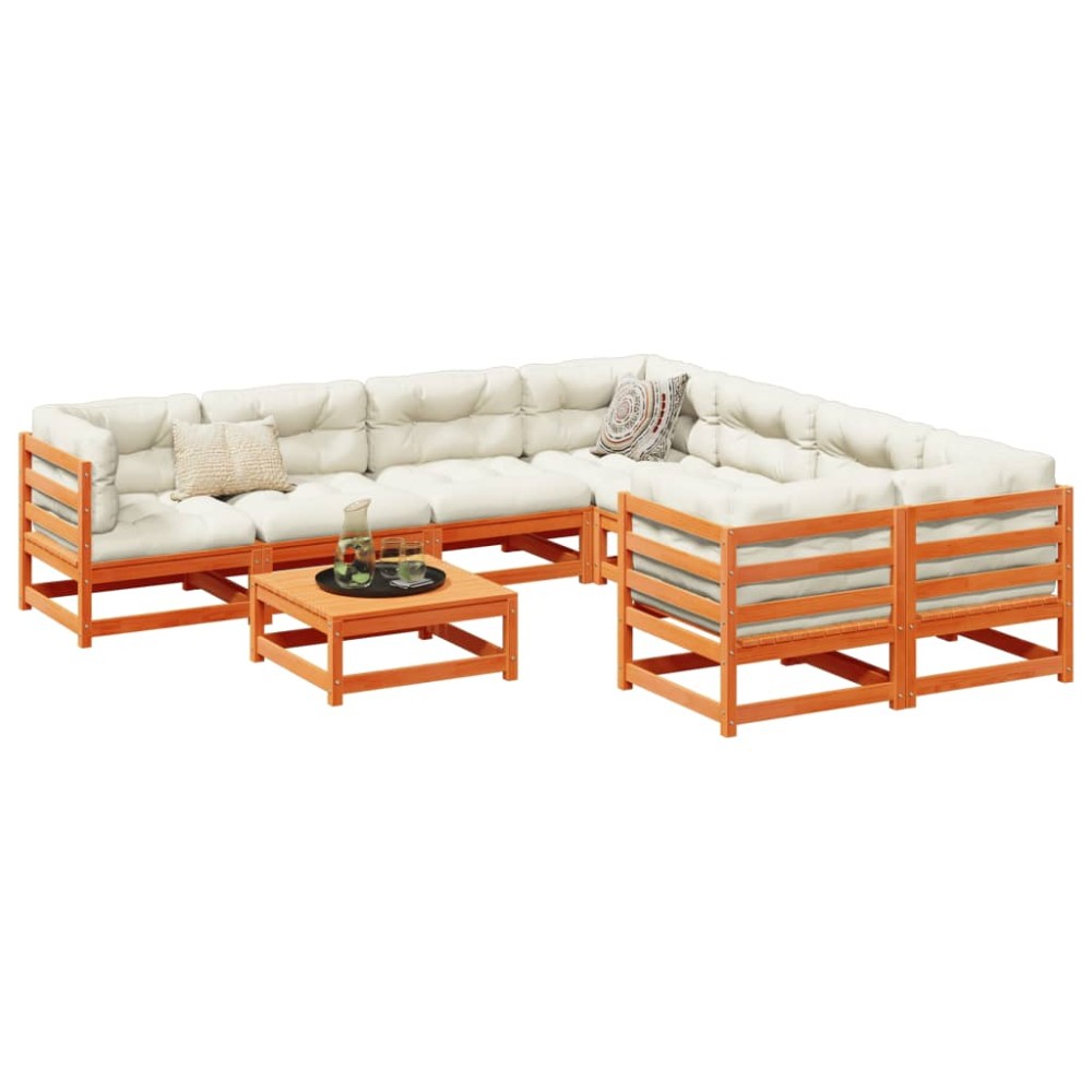 vidaXL Set mobilier de grădină cu perne, 9 piese, lemn masiv de pin