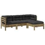 vidaXL Set canapele de grădină cu perne, 4 piese, lemn de pin tratat