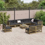vidaXL Set canapea de grădină, 11 piese, lemn de pin tratat