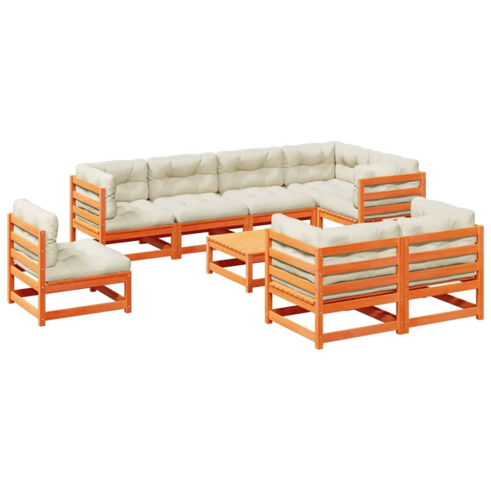 vidaXL Set mobilier de grădină cu perne, 9 piese, lemn masiv de pin