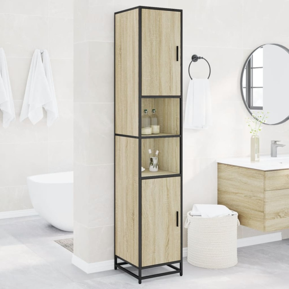 vidaXL Dulap baie stejar sonoma 35x37,5x188,5 cm lemn prelucrat/metal