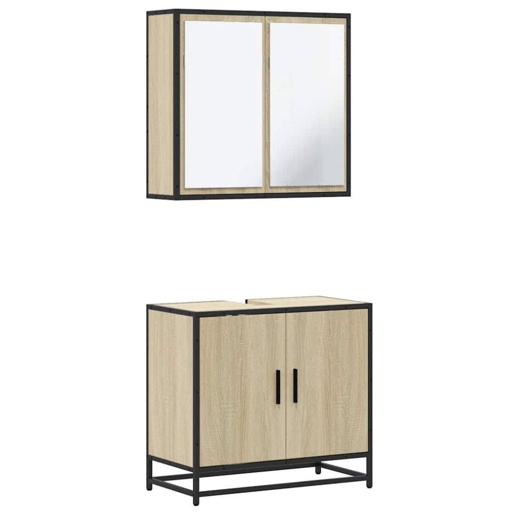 vidaXL Set mobilier de baie, 2 piese, stejar sonoma, lemn prelucrat