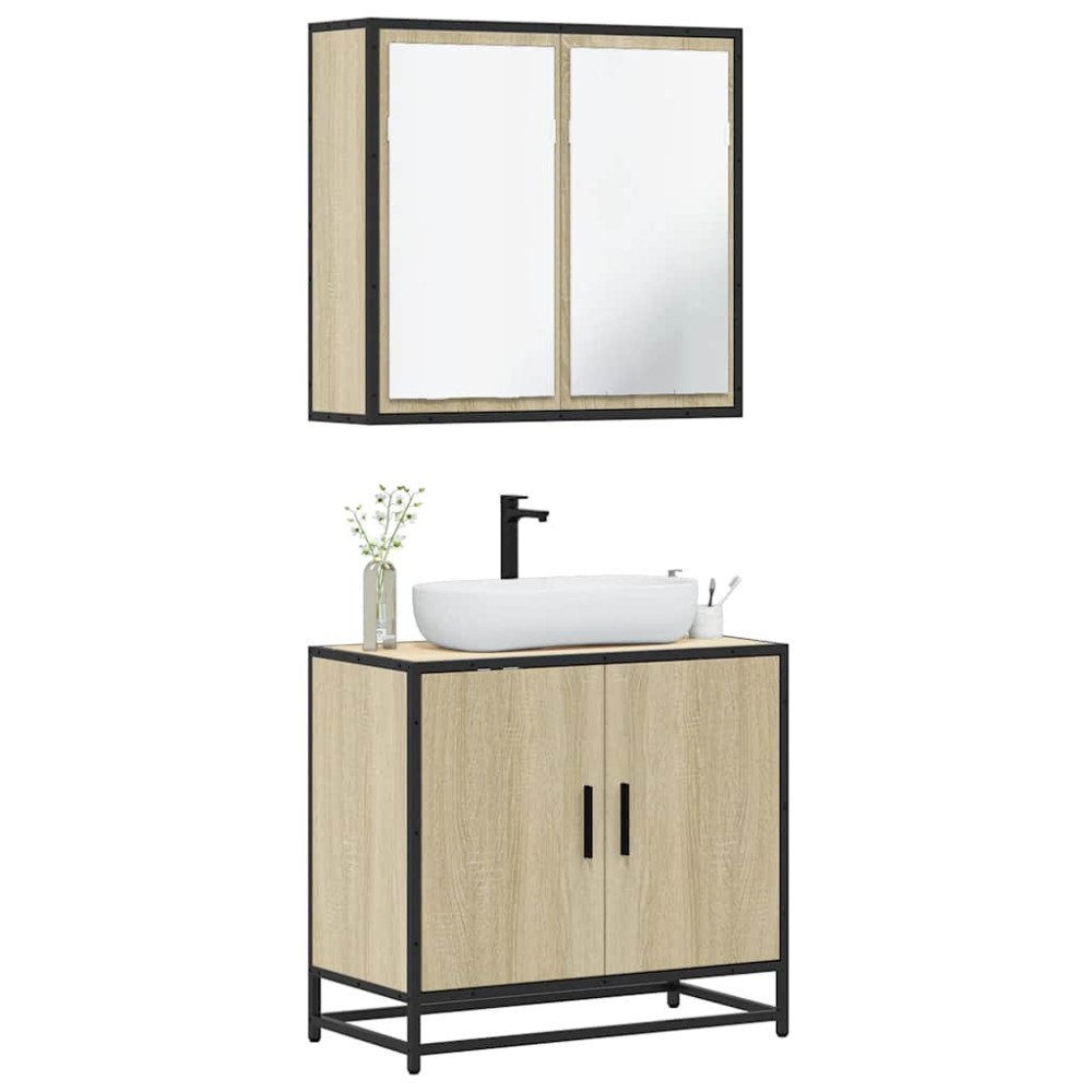 vidaXL Set mobilier de baie, 2 piese, stejar sonoma, lemn prelucrat