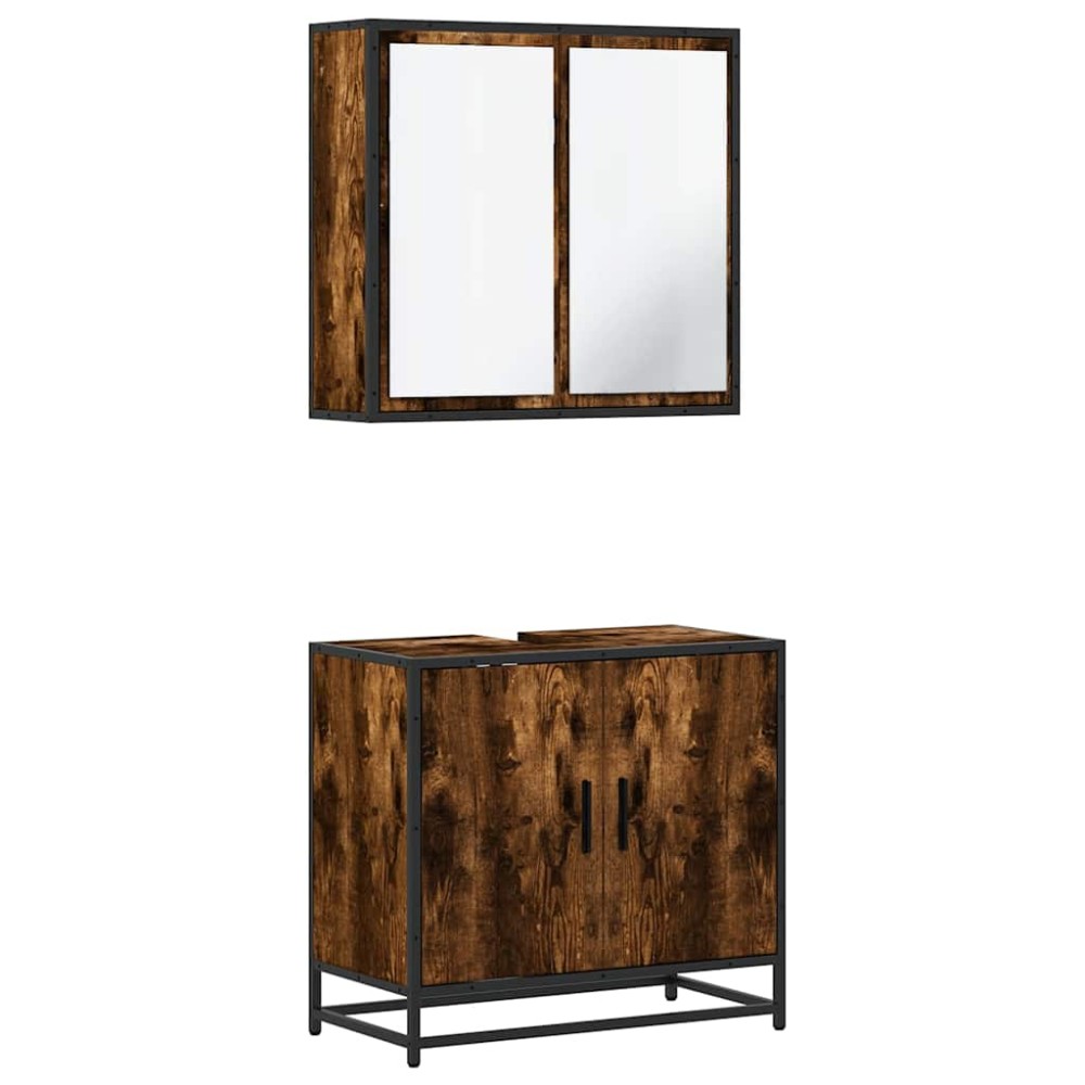 vidaXL Set mobilier de baie, 2 piese, stejar fumuriu, lemn prelucrat