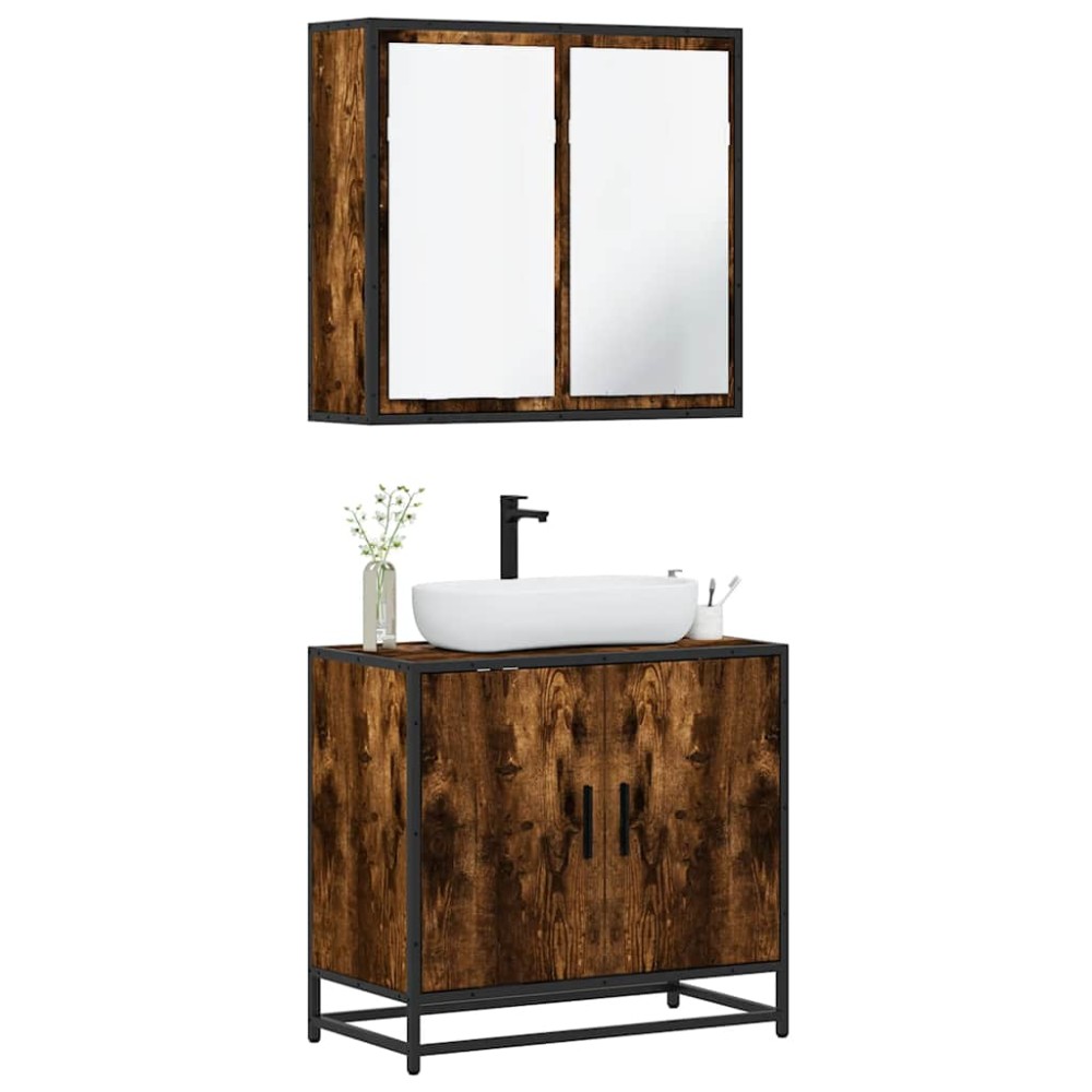vidaXL Set mobilier de baie, 2 piese, stejar fumuriu, lemn prelucrat