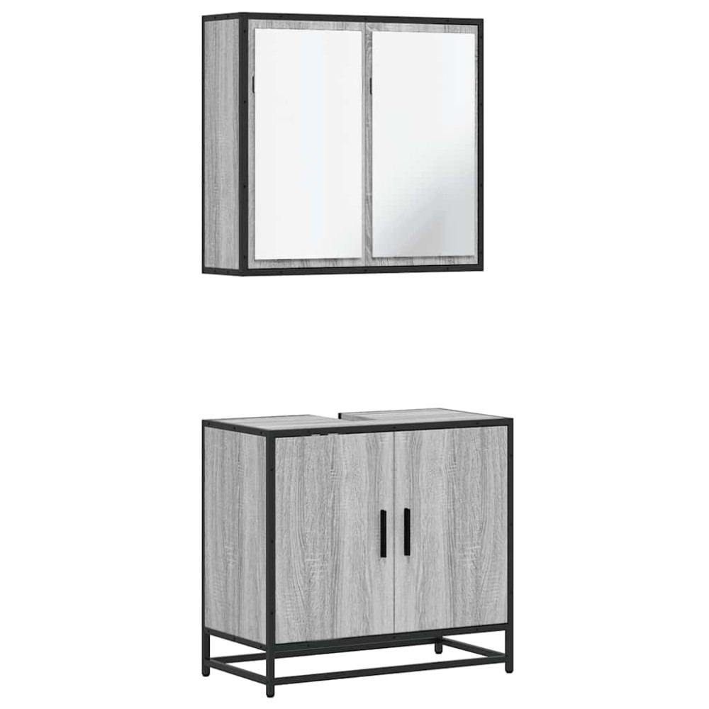vidaXL Set mobilier de baie, 2 piese, gri sonoma, lemn prelucrat