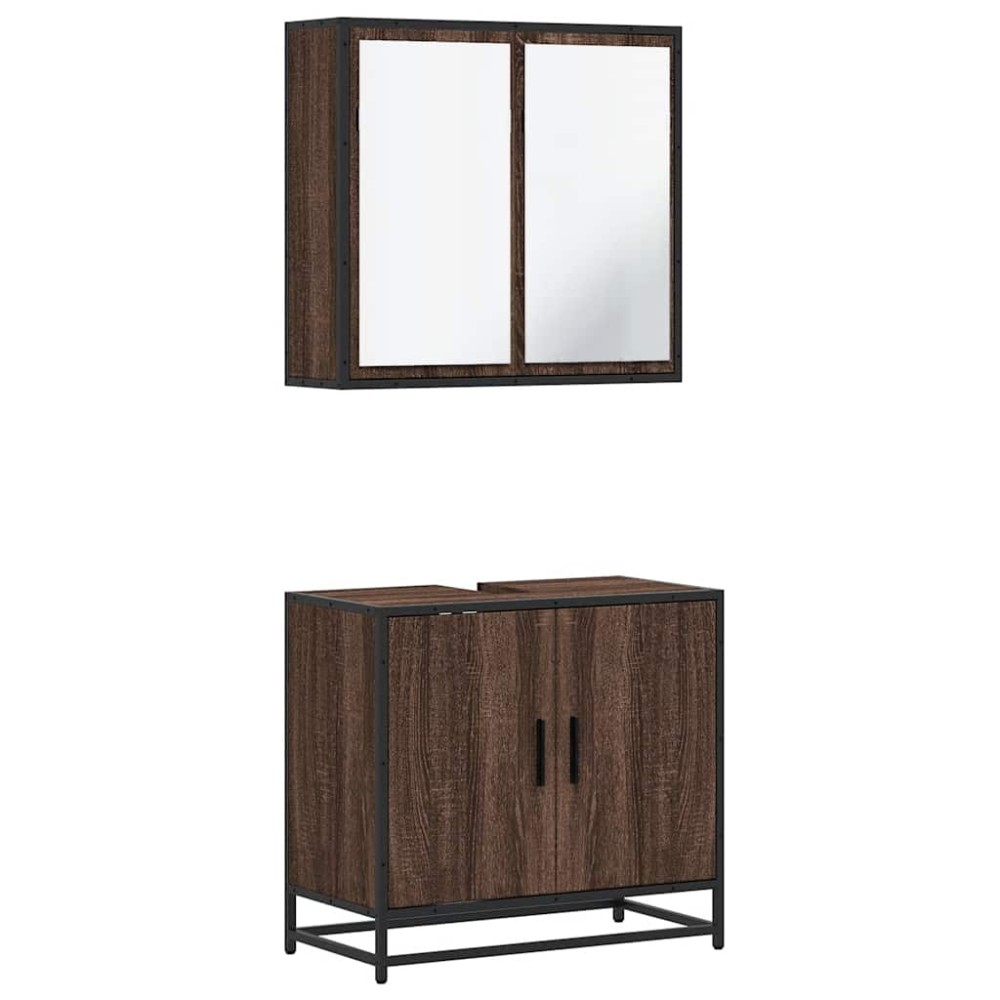 vidaXL Set mobilier de baie, 2 piese, stejar maro, lemn prelucrat