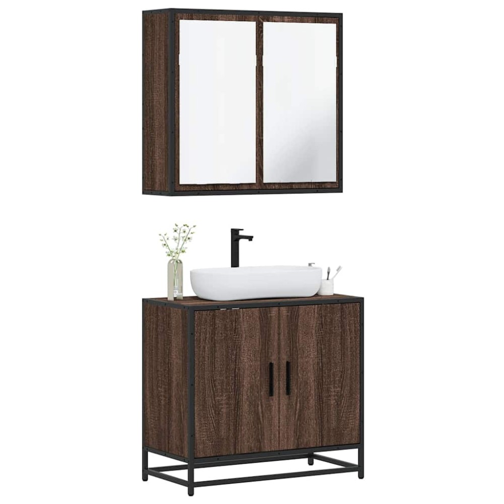 vidaXL Set mobilier de baie, 2 piese, stejar maro, lemn prelucrat