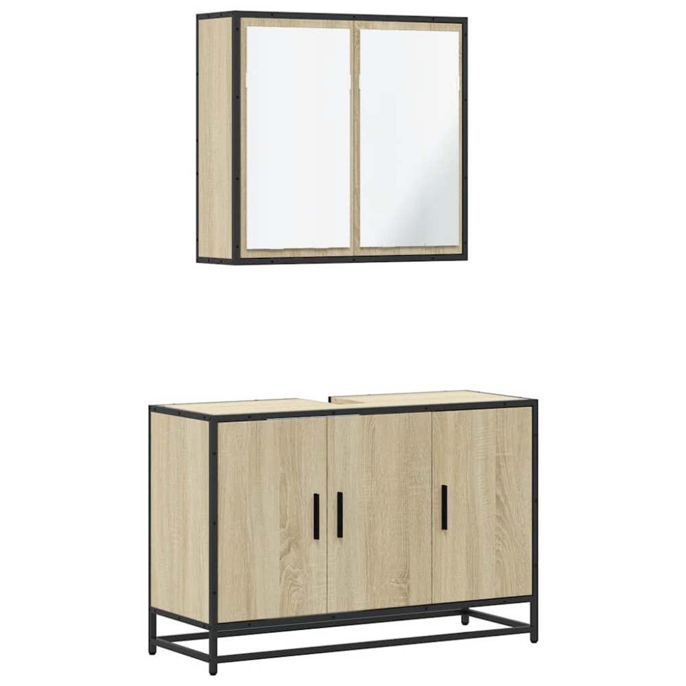 vidaXL Set mobilier de baie, 2 piese, stejar sonoma, lemn prelucrat