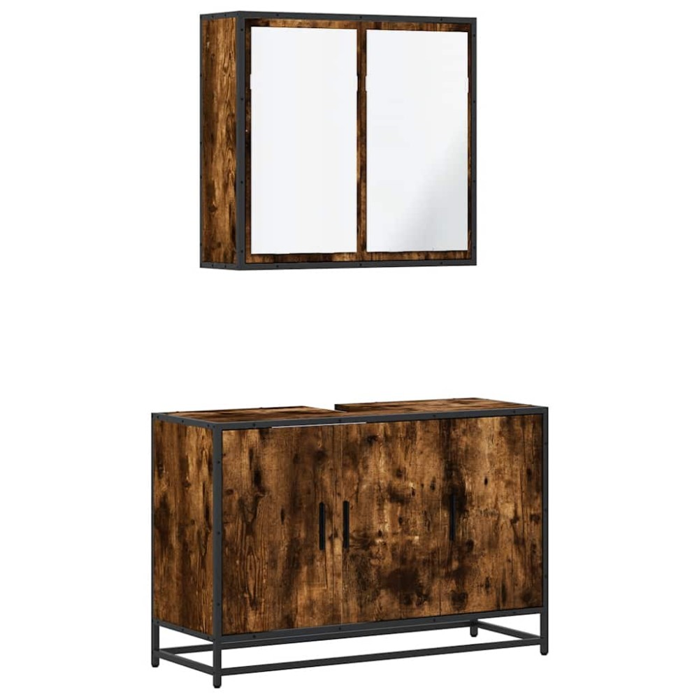 vidaXL Set mobilier de baie, 2 piese, stejar fumuriu, lemn prelucrat