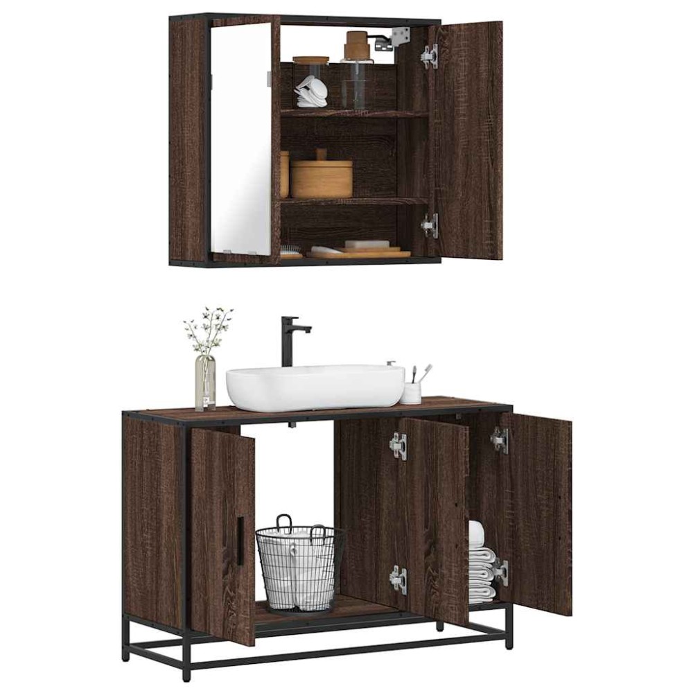 vidaXL Set mobilier de baie, 2 piese, stejar maro, lemn prelucrat