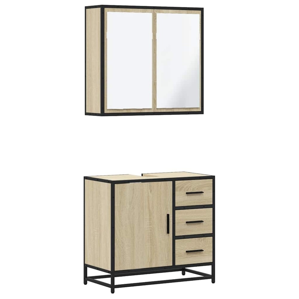 vidaXL Set mobilier de baie, 2 piese, stejar sonoma, lemn prelucrat
