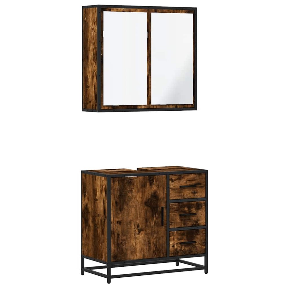 vidaXL Set mobilier de baie, 2 piese, stejar fumuriu, lemn prelucrat