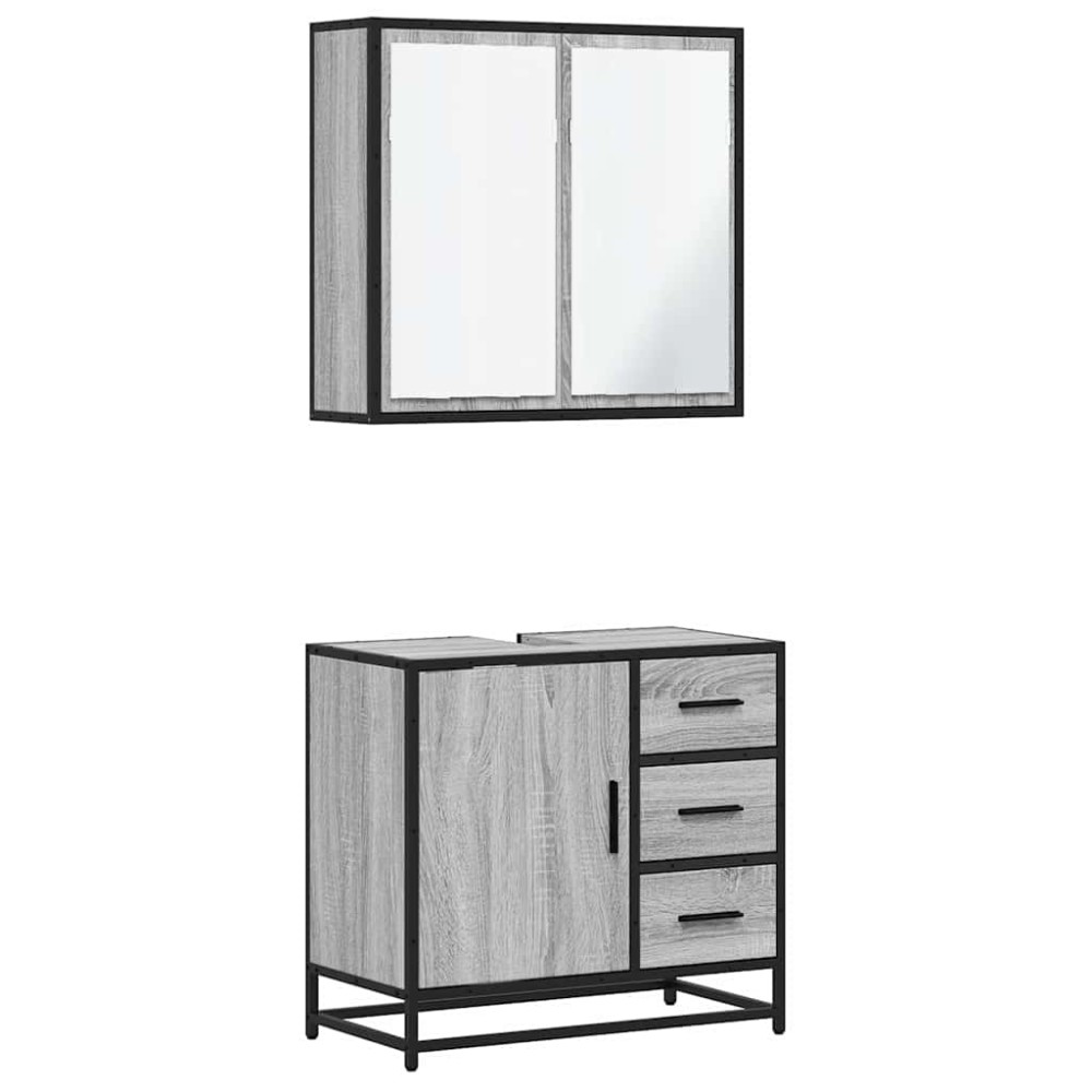 vidaXL Set mobilier de baie, 2 piese, gri sonoma, lemn prelucrat
