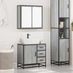 vidaXL Set mobilier de baie, 2 piese, gri sonoma, lemn prelucrat vidaXL Set mobilier de baie, 2 piese, gri sonoma, lemn prelucrat