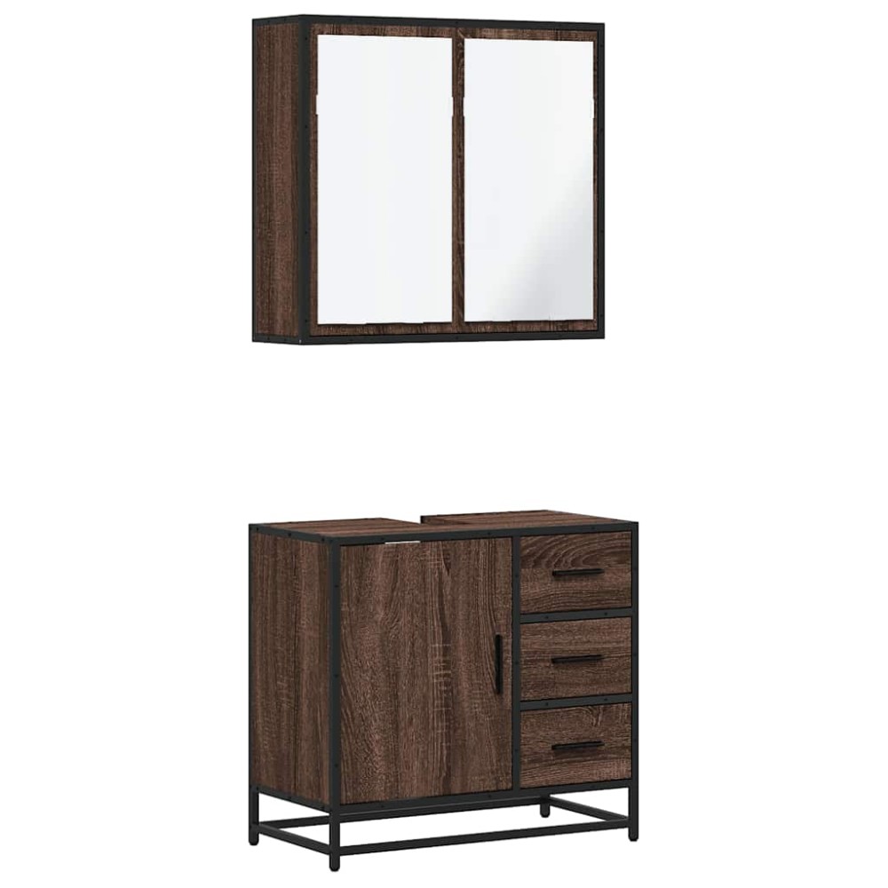 vidaXL Set mobilier de baie, 2 piese, stejar maro, lemn prelucrat