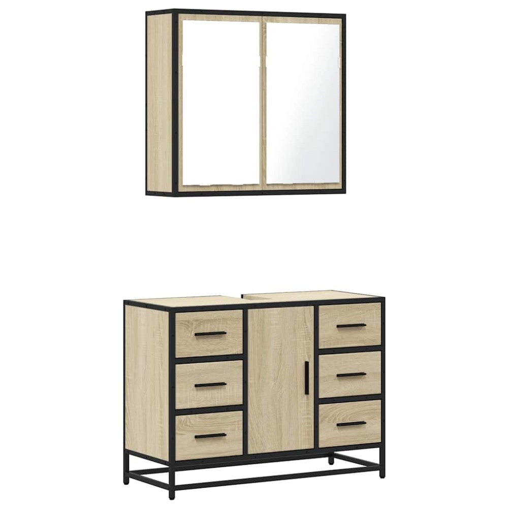 vidaXL Set mobilier de baie, 2 piese, stejar sonoma, lemn prelucrat