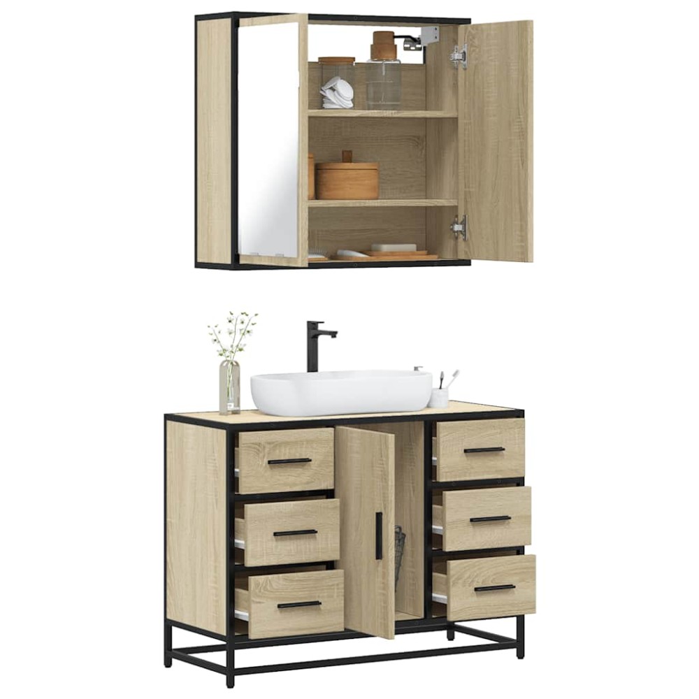 vidaXL Set mobilier de baie, 2 piese, stejar sonoma, lemn prelucrat
