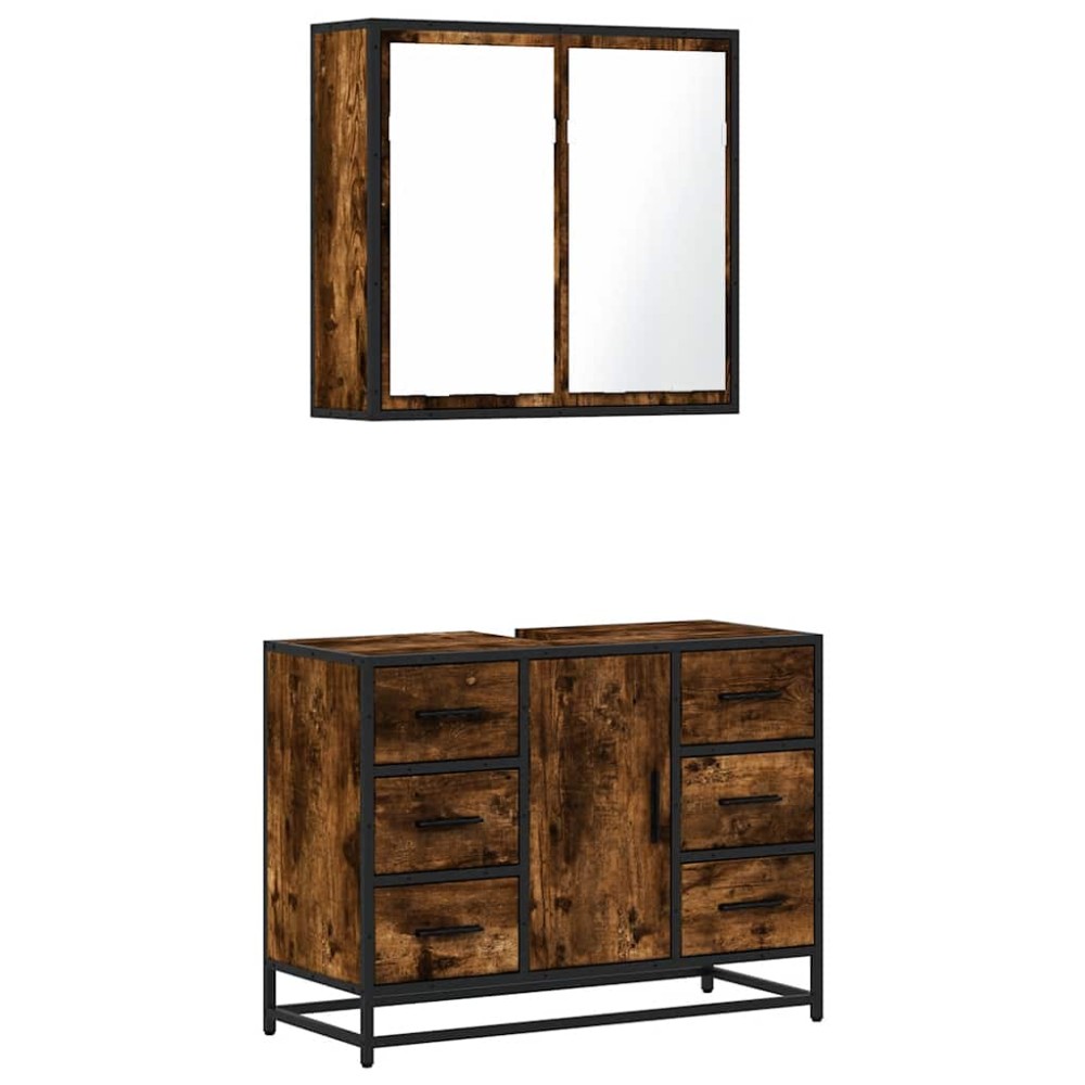 vidaXL Set mobilier de baie, 2 piese, stejar fumuriu, lemn prelucrat