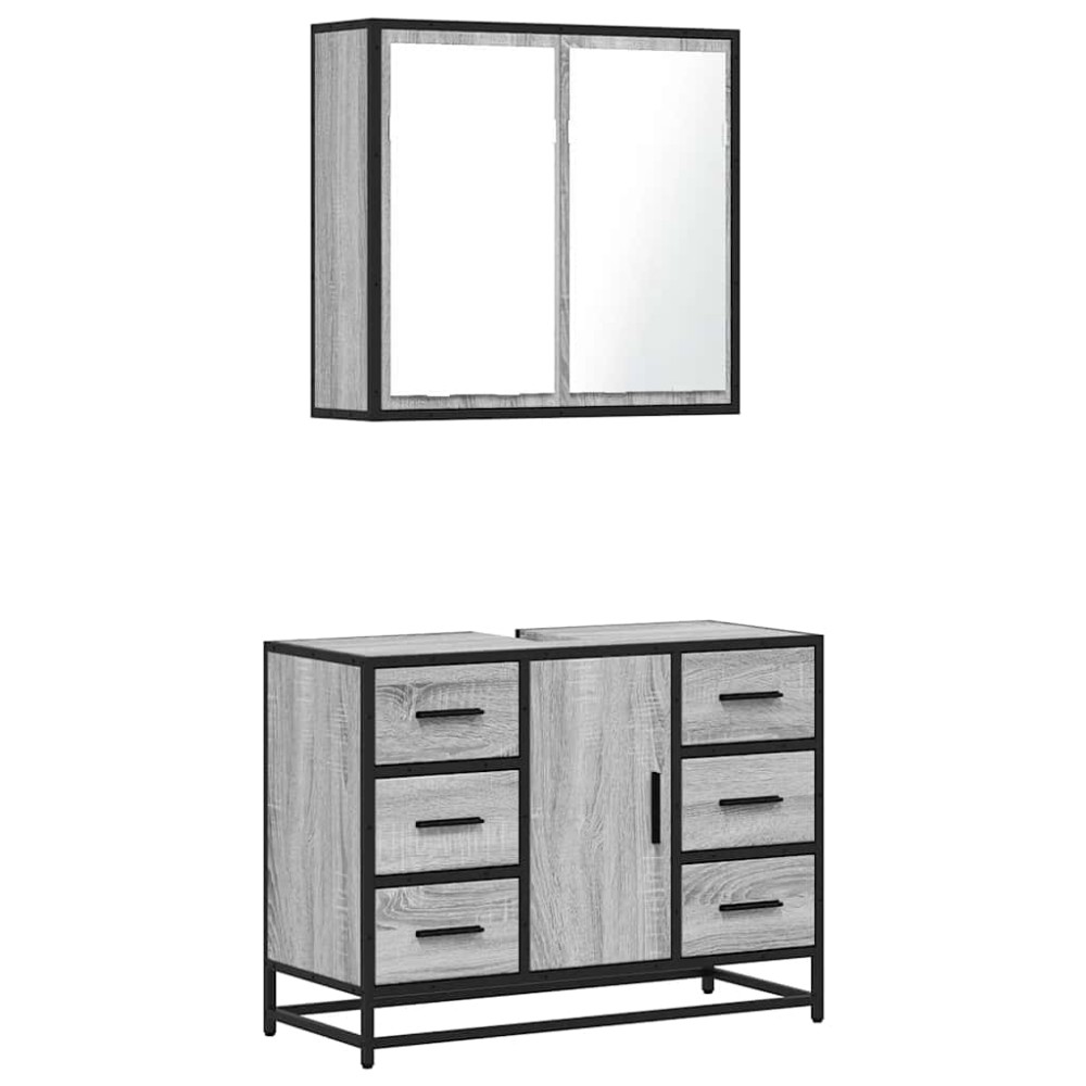 vidaXL Set mobilier de baie, 2 piese, gri sonoma, lemn prelucrat