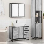 vidaXL Set mobilier de baie, 2 piese, gri sonoma, lemn prelucrat vidaXL Set mobilier de baie, 2 piese, gri sonoma, lemn prelucrat