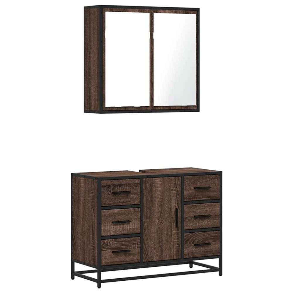 vidaXL Set mobilier de baie, 2 piese, stejar maro, lemn prelucrat