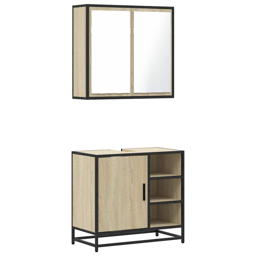 vidaXL Set mobilier de baie, 2 piese, stejar sonoma, lemn prelucrat