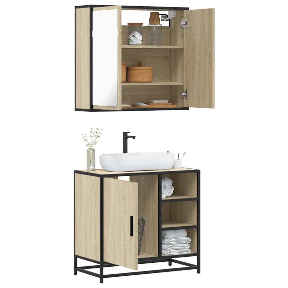 vidaXL Set mobilier de baie, 2 piese, stejar sonoma, lemn prelucrat