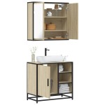 vidaXL Set mobilier de baie, 2 piese, stejar sonoma, lemn prelucrat