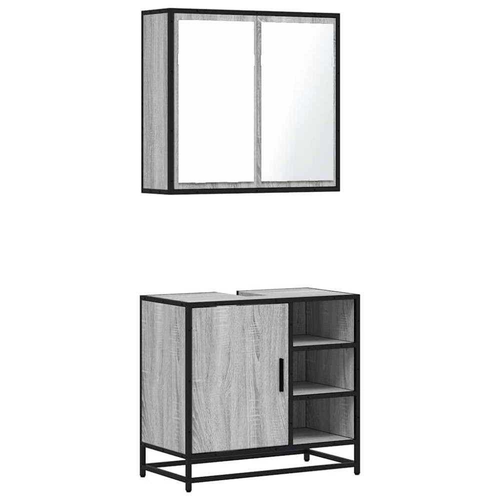 vidaXL Set mobilier de baie, 2 piese, gri sonoma, lemn prelucrat