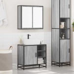 vidaXL Set mobilier de baie, 2 piese, gri sonoma, lemn prelucrat vidaXL Set mobilier de baie, 2 piese, gri sonoma, lemn prelucrat