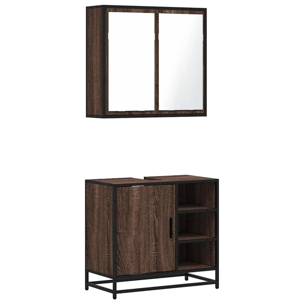 vidaXL Set mobilier de baie, 2 piese, stejar maro, lemn prelucrat